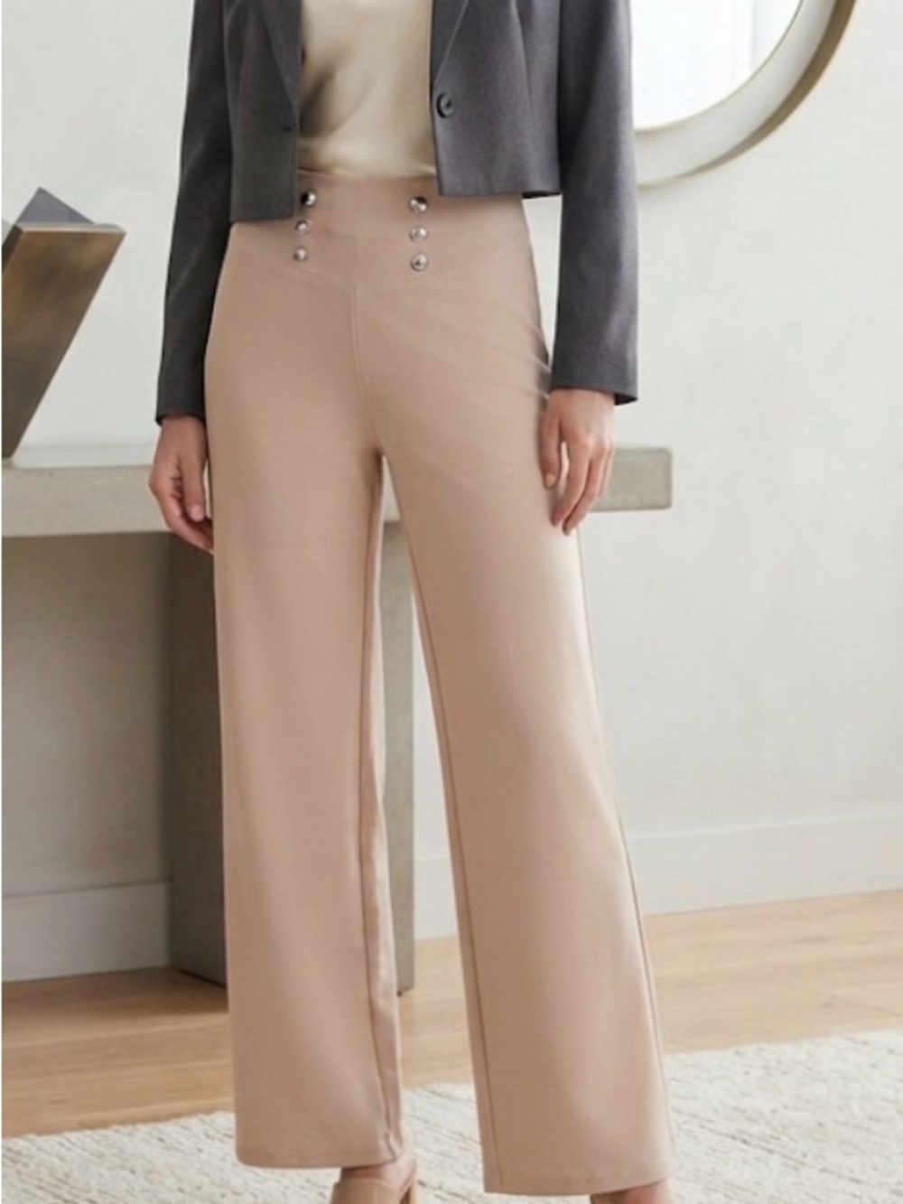 Cream button elegant pants woman size L